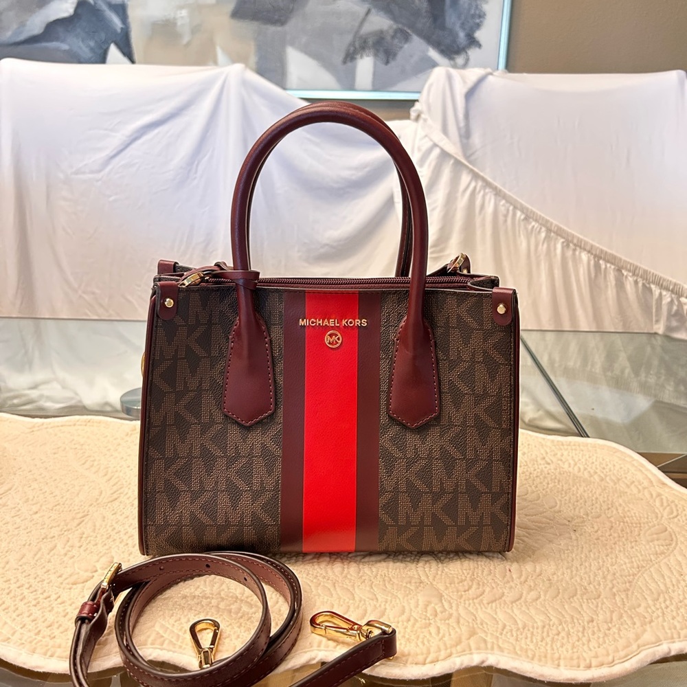 Michael Kors Red and Brown Satchel